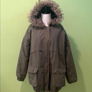 Olive green hooded winter coat